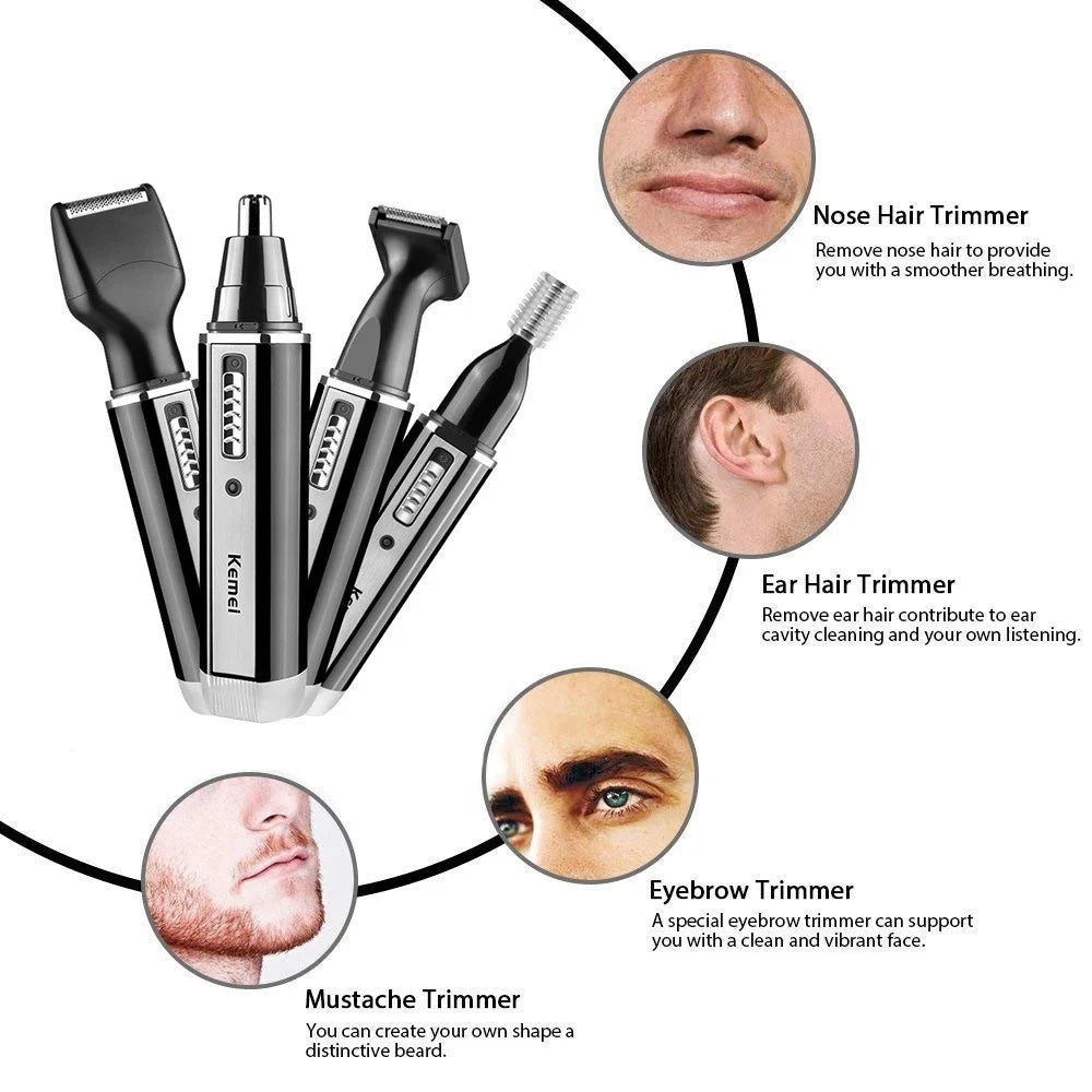 4 in 1 Mens Grooming Kit with USB Rechargeable Nose and Ear Hair Trimmer for Men
